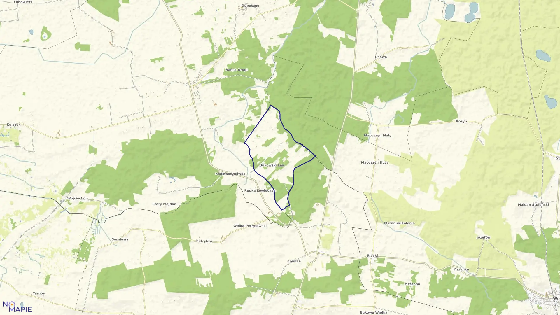 Mapa obrębu BUKOWSKI LAS w gminie hańsk