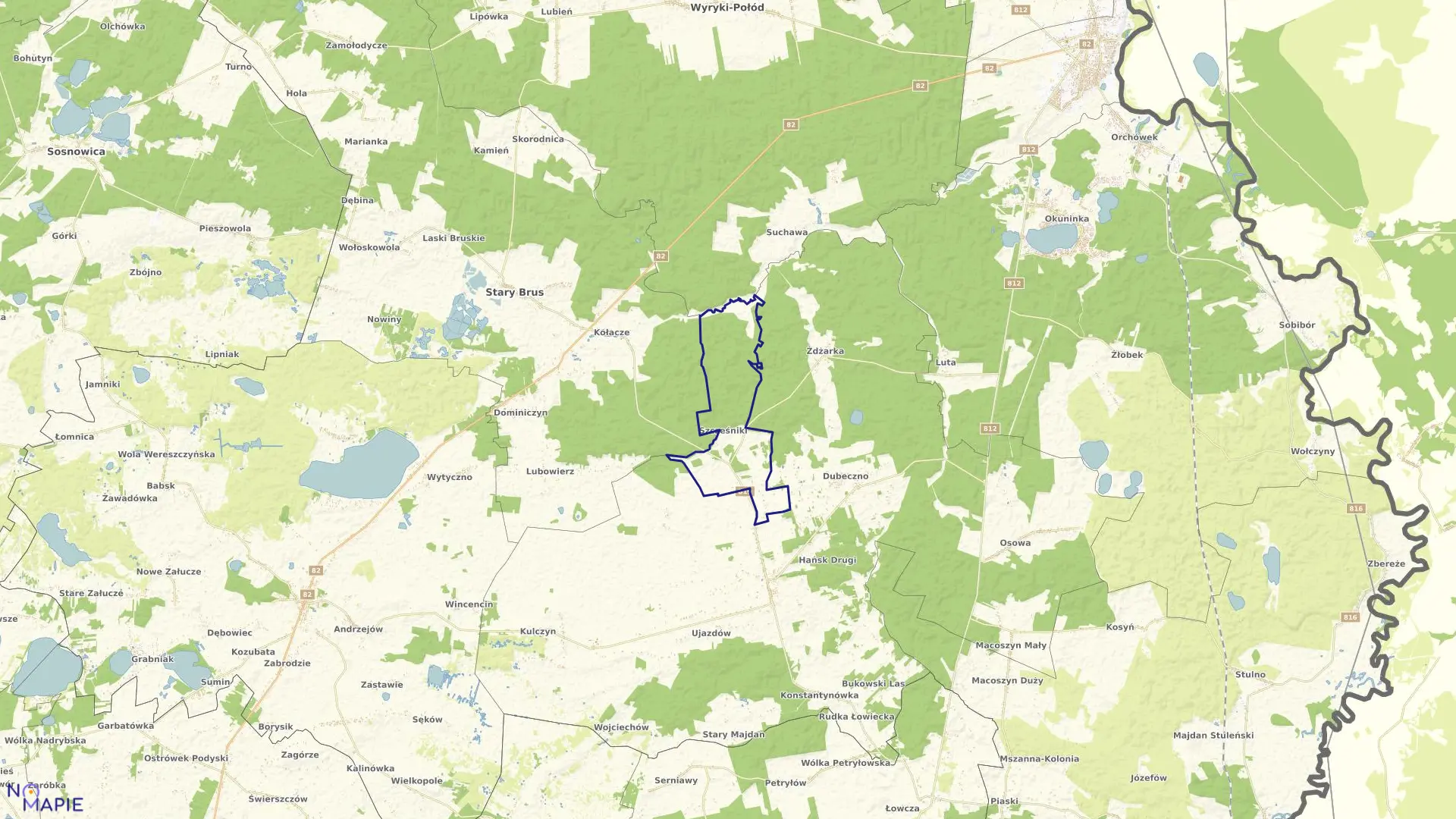 Mapa obrębu SZCZĘŚNIKI w gminie hańsk